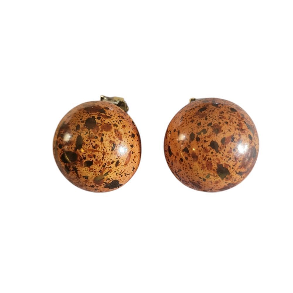 Brown and Black Speckled Clip On Earrings